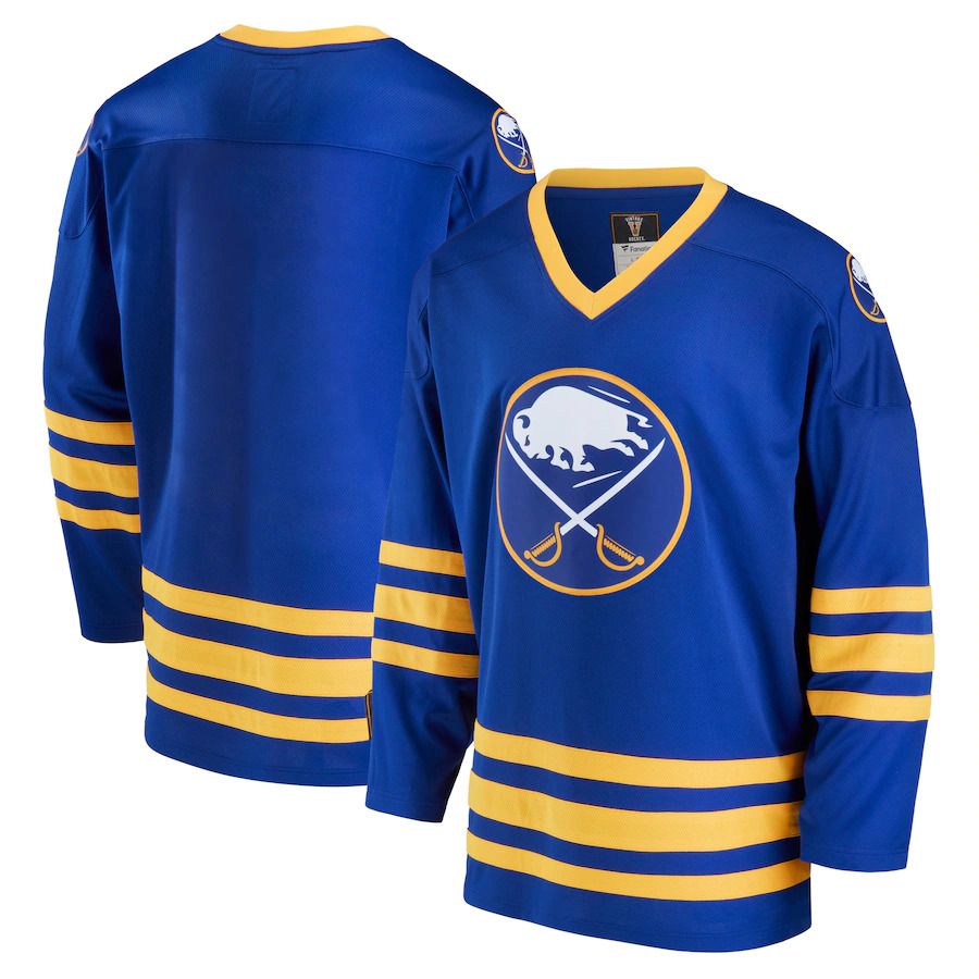 Men Buffalo Sabres Fanatics Branded Royal Premier Breakaway Heritage NHL Jersey->buffalo sabres->NHL Jersey